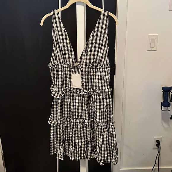 Nwt ASOS black and white gingham mini dress - size 8 - Picture 1 of 4